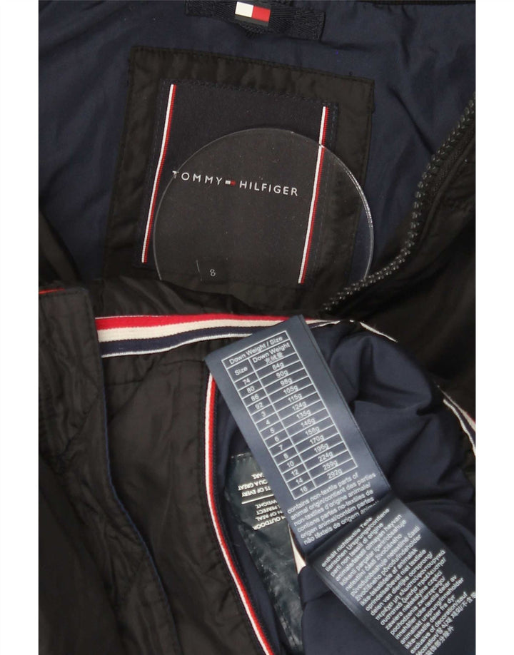 Tommy Hilfiger wattierte Jungenjacke mit Kapuze, 7–8 Jahre, schwarzes Polyester
