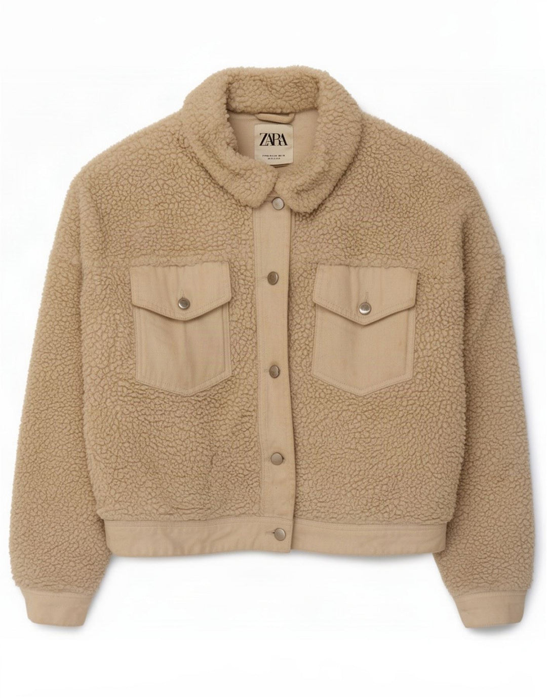 Zara Damen Übergroße Fleecejacke UK 6 XS Off White Polyester