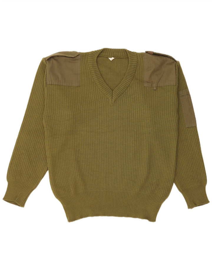 Vintage Herren Militär Pullover mit V-Ausschnitt Medium Khaki