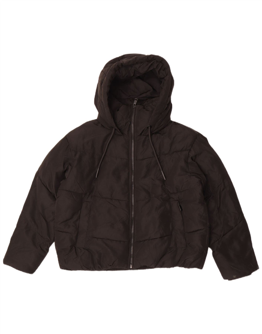 Zara Womens Oversized Crop Hooded Wattierte Jacke UK 10 Small Schwarz Polyester