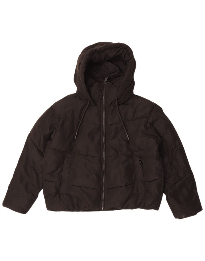 Zara Womens Oversized Crop Hooded Wattierte Jacke UK 10 Small Schwarz Polyester