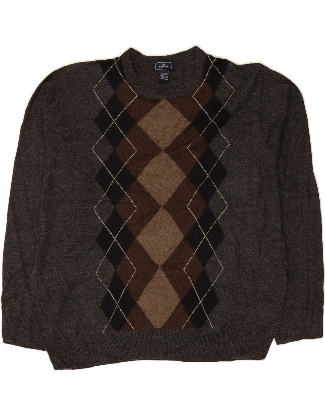 DOCKERS Herren-Pullover mit Rundhalsausschnitt, 2XL, graues Argyle/Diamant-Acryl