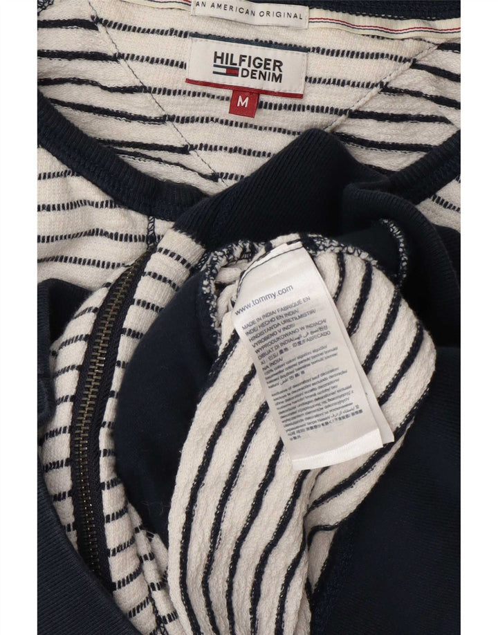 Tommy Hilfiger Damen-Trainingsanzug-Oberteiljacke UK 14 Mittelweiß gestreift