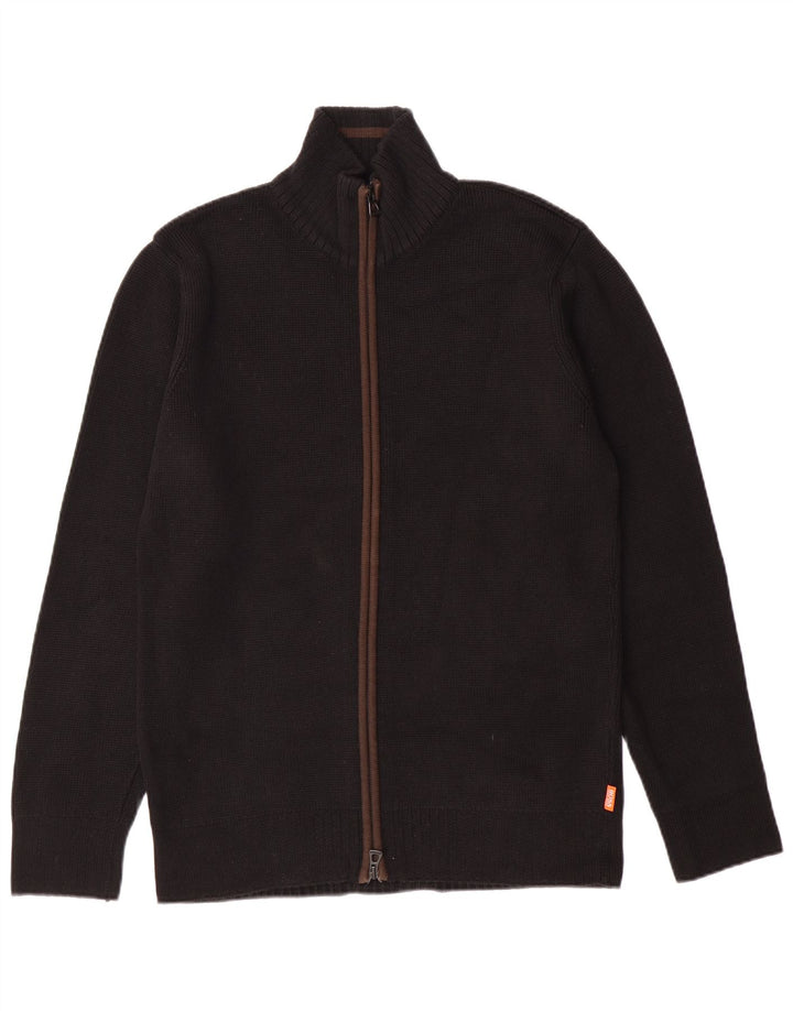 HUGO BOSS Herren-Cardigan-Pullover aus mittelschwarzer Baumwolle