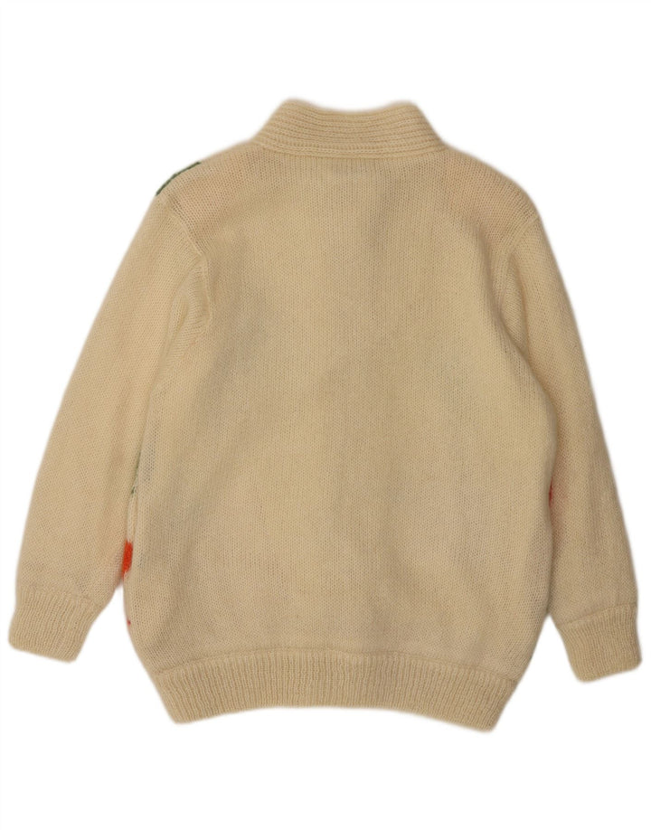 BIBO Damen-Cardigan-Pullover, Einheitsgröße, cremefarbene, geblümte Wolle