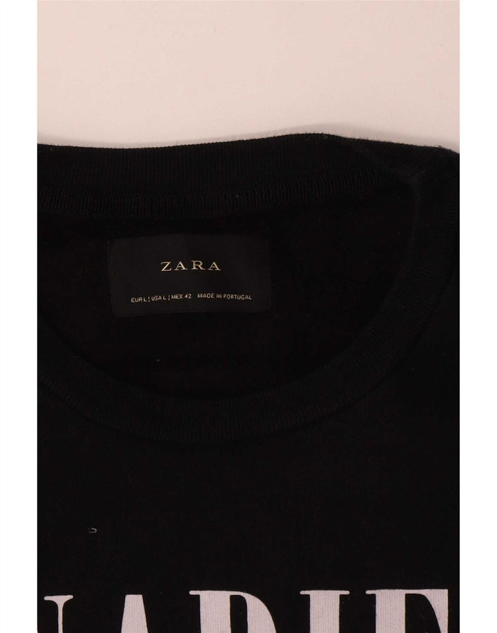 Zara Herren-Sweatshirt mit Grafik, groß, aus schwarzer Baumwolle