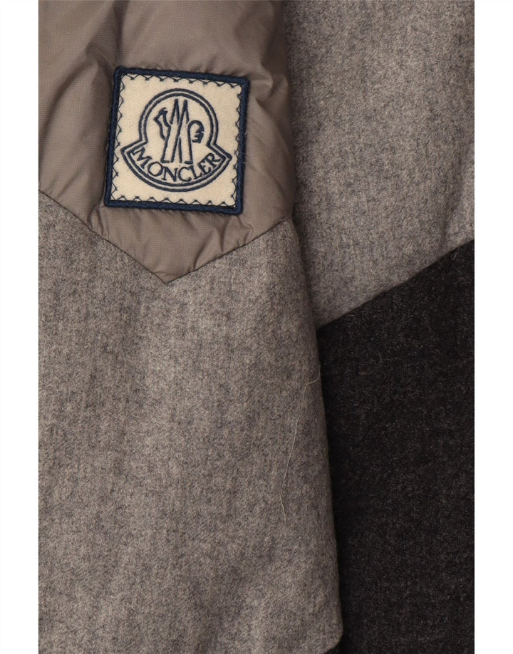 Moncler Herren-Jacke mit Kapuze, gepolstert, Größe 3, groß, grauer Farbblock-Designer