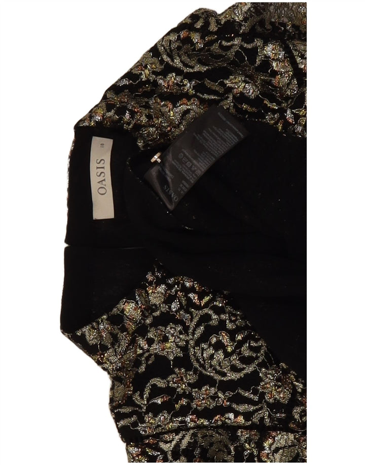 Oasis Damen-Blusenoberteil UK 10 Small Schwarz geblümte Viskose