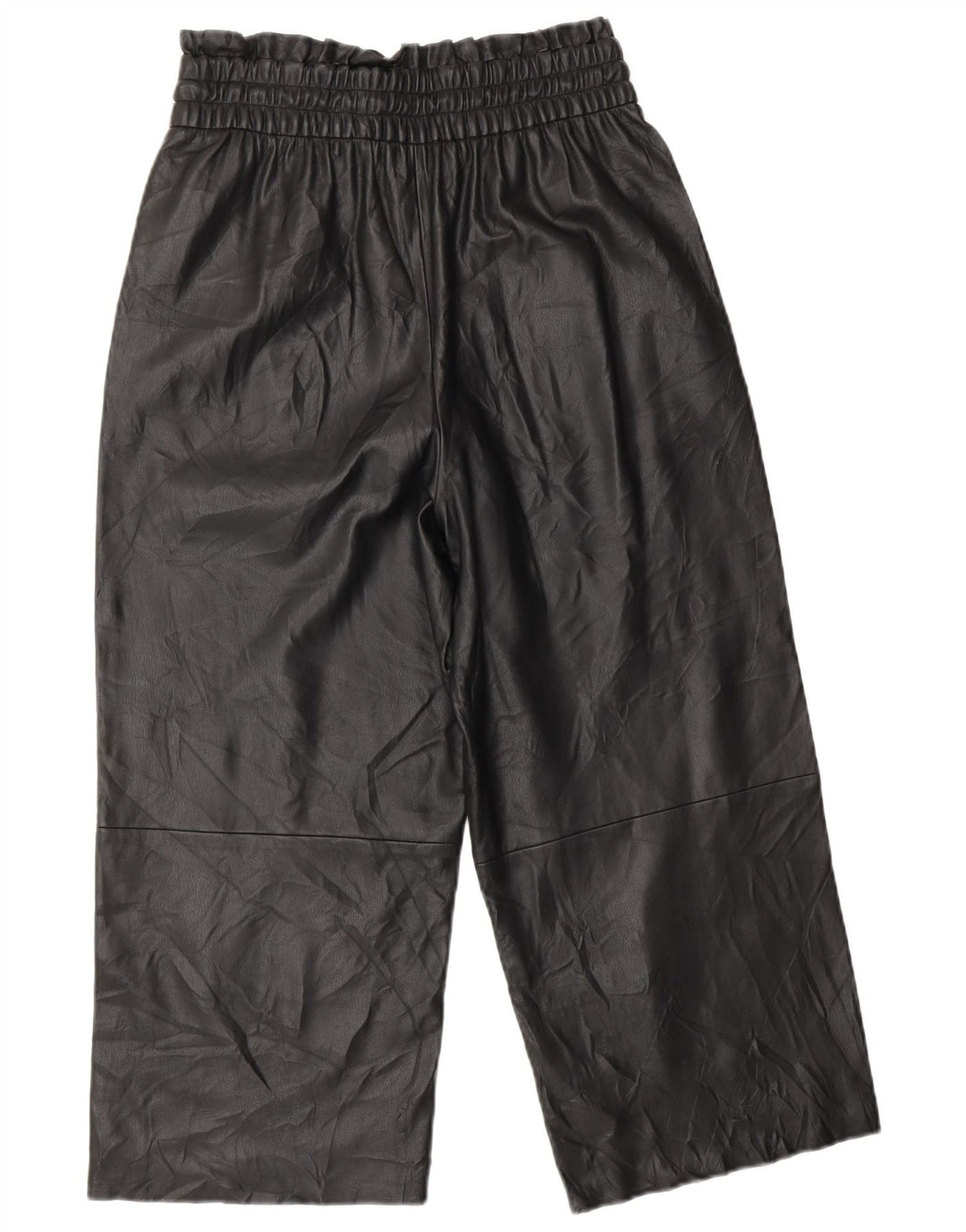 ZARA Damen Crop Wide Leg Kunstlederhose XS W25 L20 Schwarz