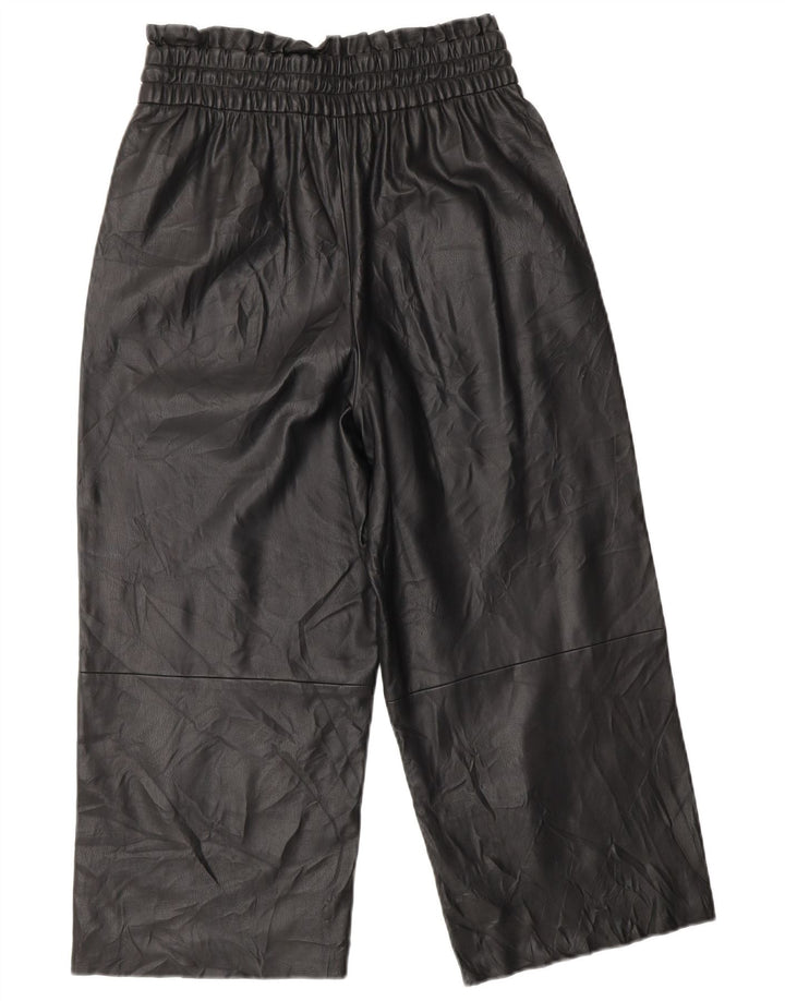ZARA Damen Crop Wide Leg Kunstlederhose XS W25 L20 Schwarz