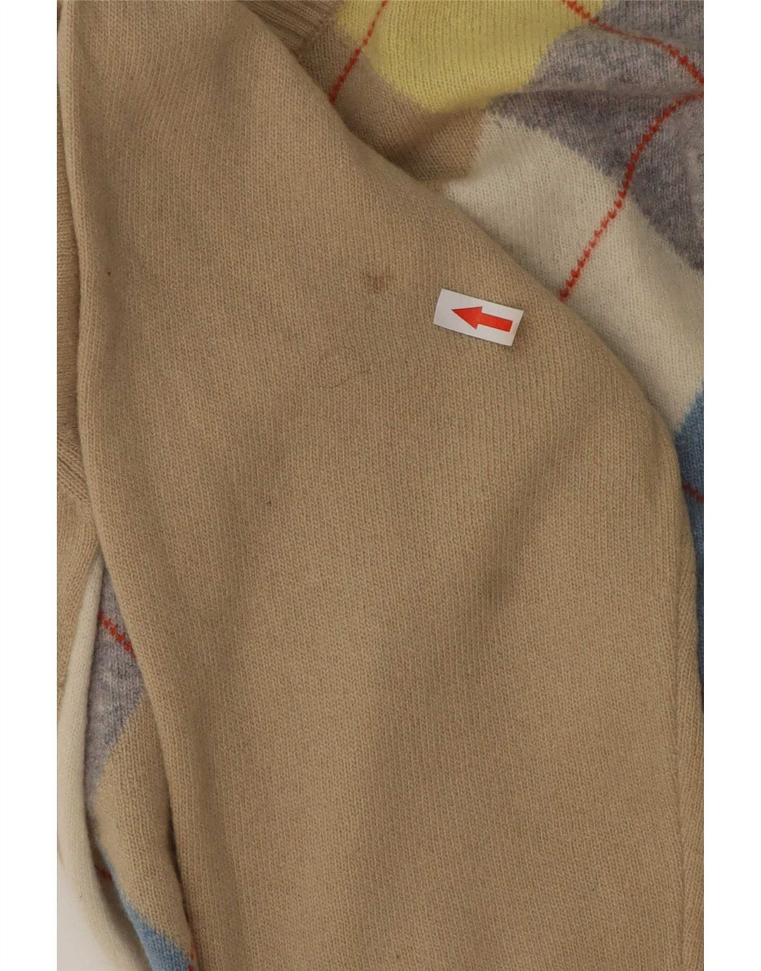 Benetton Herren-Pullover mit V-Ausschnitt, groß, Beige, Argyle-/Diamant-Wolle