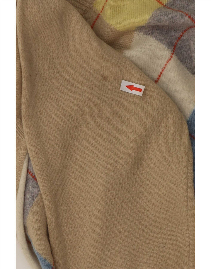 Benetton Herren-Pullover mit V-Ausschnitt, groß, Beige, Argyle-/Diamant-Wolle