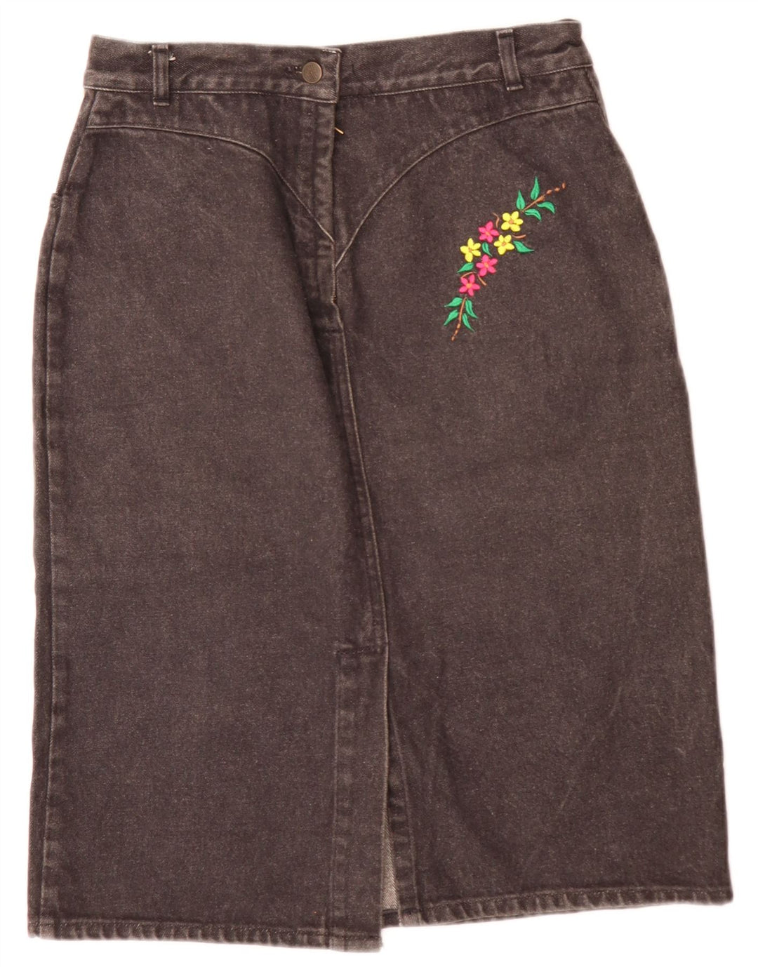 Vintage Damen Jeansrock W28 Mittelgrau geblümt