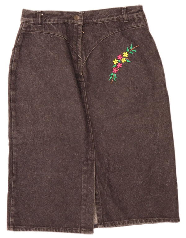 Vintage Damen Jeansrock W28 Mittelgrau geblümt