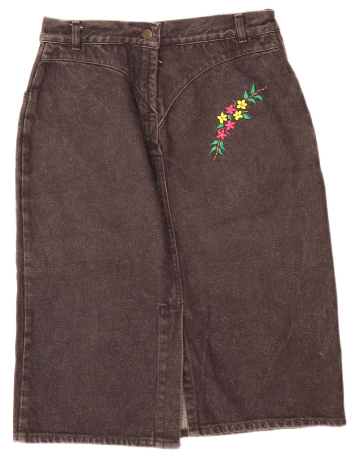Vintage Damen Jeansrock W28 Mittelgrau geblümt