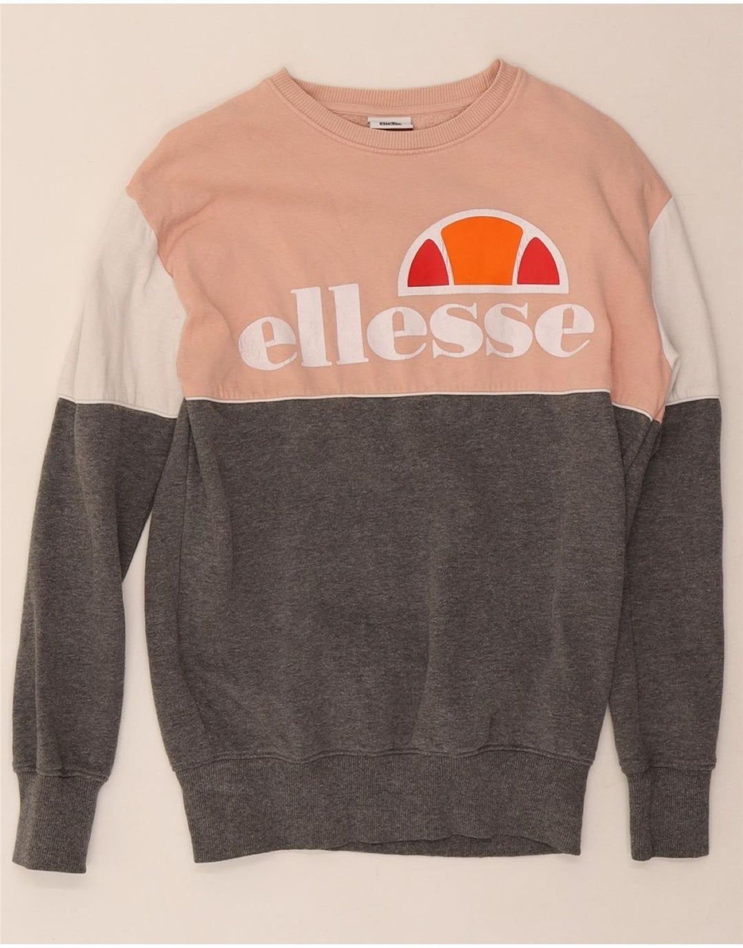 ELLESSE Womens Graphic Sweatshirt Jumper UK 8 Small  Grey Colourblock Vintage Ellesse and Second-Hand Ellesse from Messina Hembry 