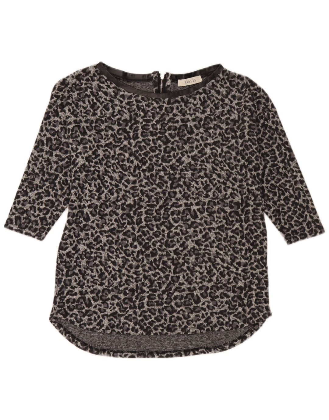 Oasis Tunika-Oberteil mit 3/4-Ärmeln für Damen, UK 10, Größe S, grau, Polyester mit Tiermuster