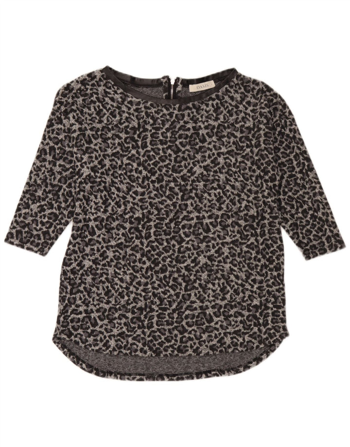 Oasis Tunika-Oberteil mit 3/4-Ärmeln für Damen, UK 10, Größe S, grau, Polyester mit Tiermuster