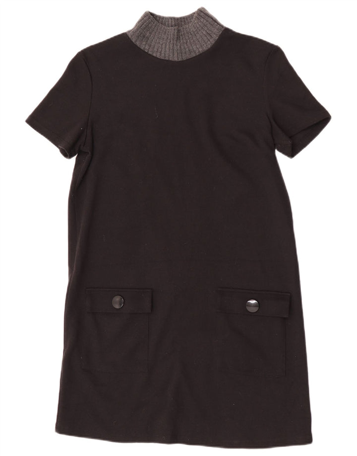 Zara Damen Trafaluc Etuikleid UK 12 Mittelschwarzes Colourblock-Polyester