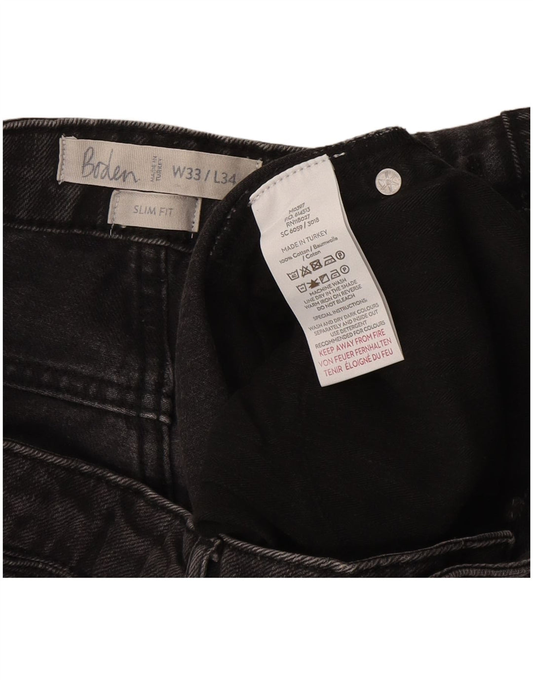 Boden Herren Slim Jeans W33 L34 Graue Baumwolle