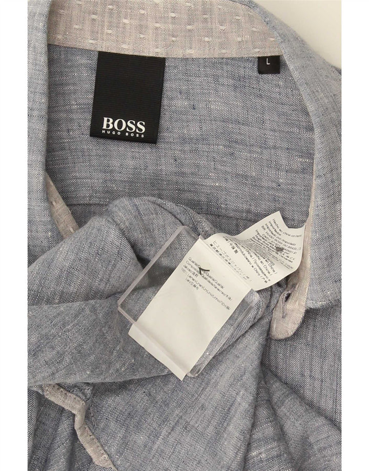 Hugo Boss Herren-Kurzarmhemd, groß, blaue Baumwolle