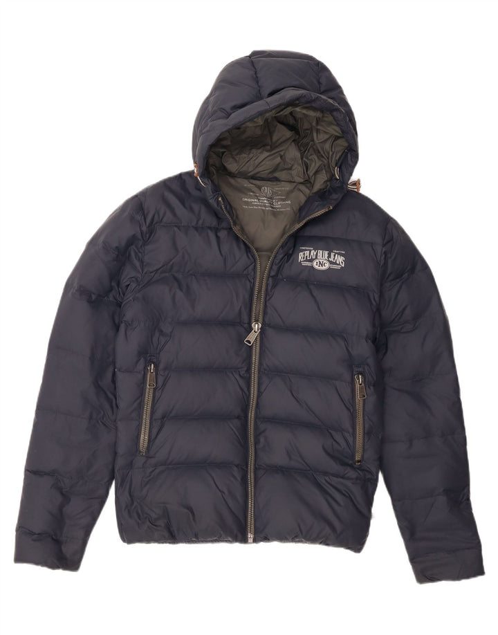 Replay Herren-Jacke mit Kapuze, gepolstert, UK 38, mittelmarineblau