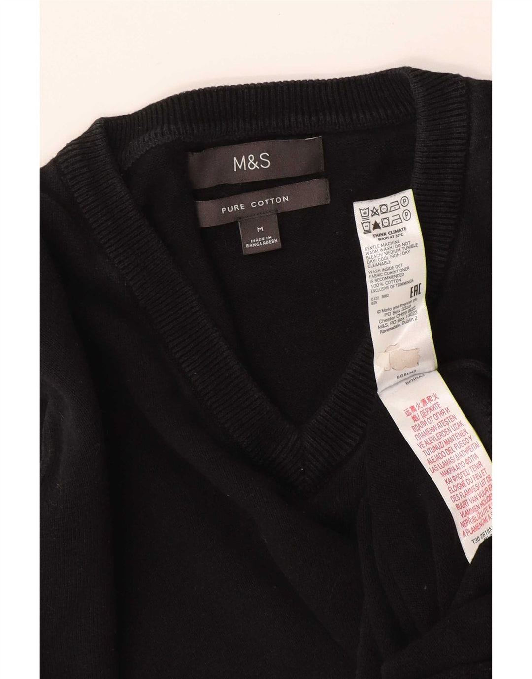 Marks & Spencer Herren-Pullover mit V-Ausschnitt aus mittelschwarzer Baumwolle
