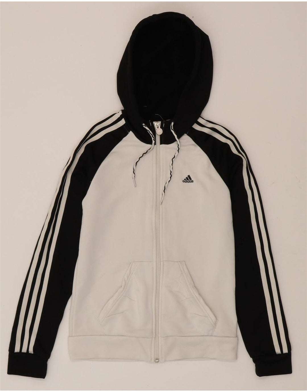 Adidas Damen Zip Hoodie Pullover UK 8 Small Weiß Colourblock Polyester