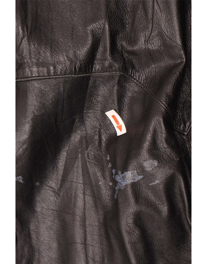 Vintage Damen Übergroßer Ledermantel IT 46 Large Schwarz