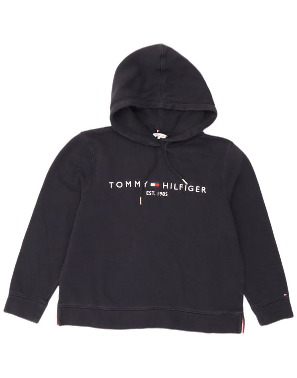 Tommy Hilfiger Damen-Kapuzenpullover mit Grafik, UK 14, mittelmarineblaue Baumwolle
