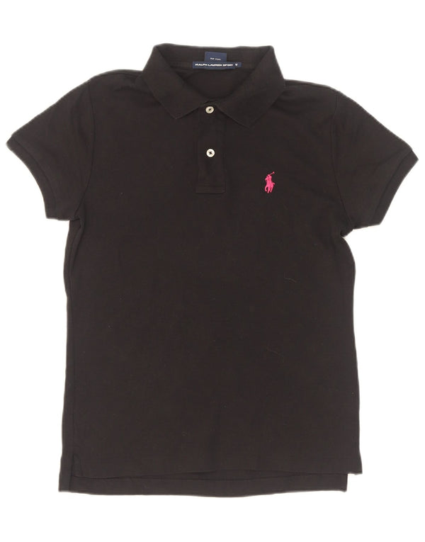 Ralph Lauren Damen Slim Fit Poloshirt UK 12 Mittelschwarze Baumwolle