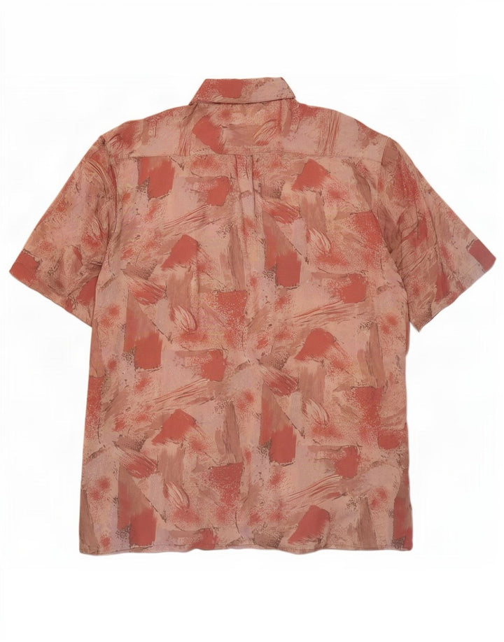 Vintage Herren-Kurzarmhemd mit abstraktem Muster, mittelrosa Viskose