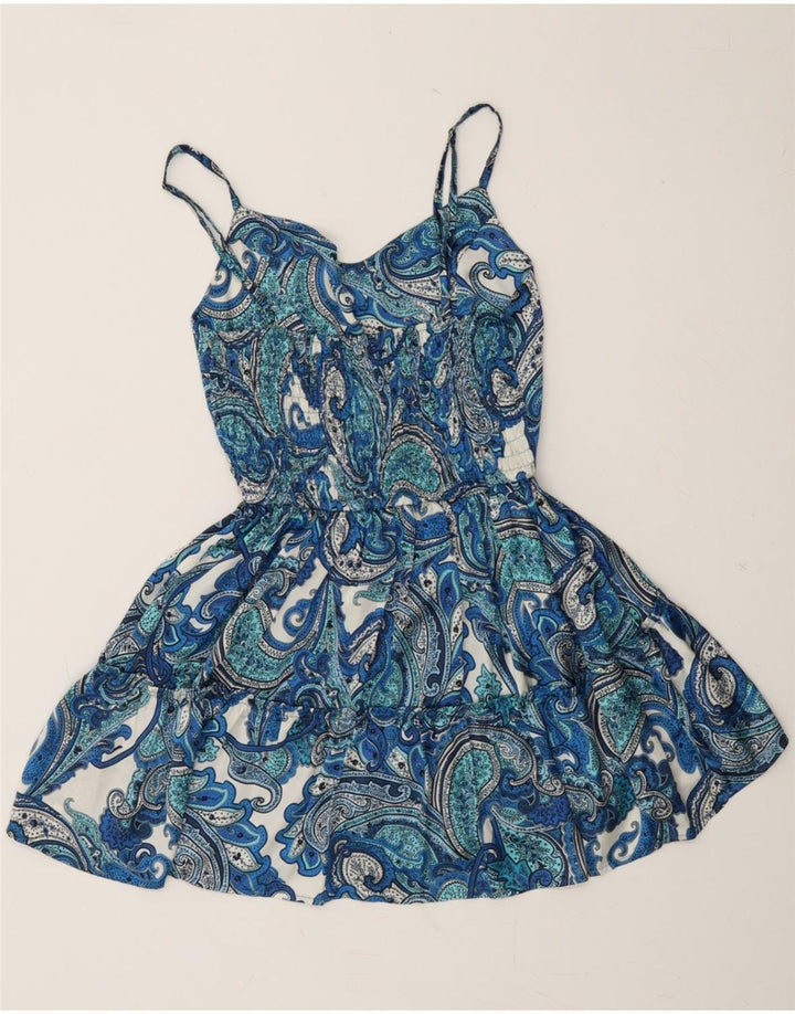 VINTAGE Womens Slip Dress UK 8 Small Blue Paisley Polyester Vintage Vintage and Second-Hand Vintage from Messina Hembry 