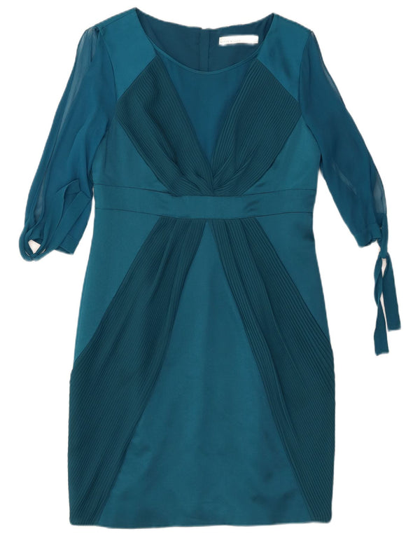 Karen Millen Damen Etuikleid mit 3/4-Ärmeln, UK 12, mittelblaue Seide