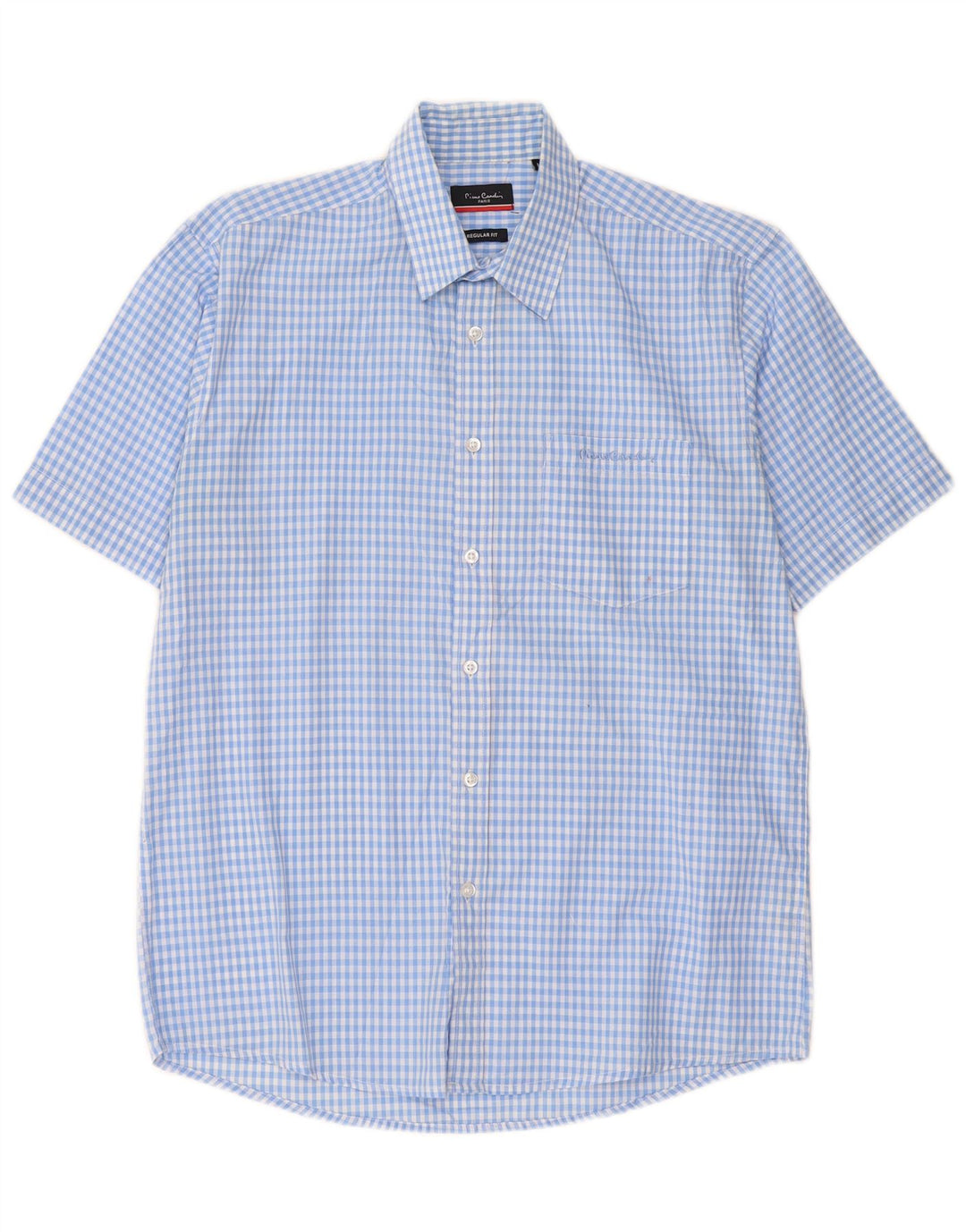Pierre Cardin Herren-Kurzarmhemd mit normaler Passform, mittelblaues Gingham-Muster