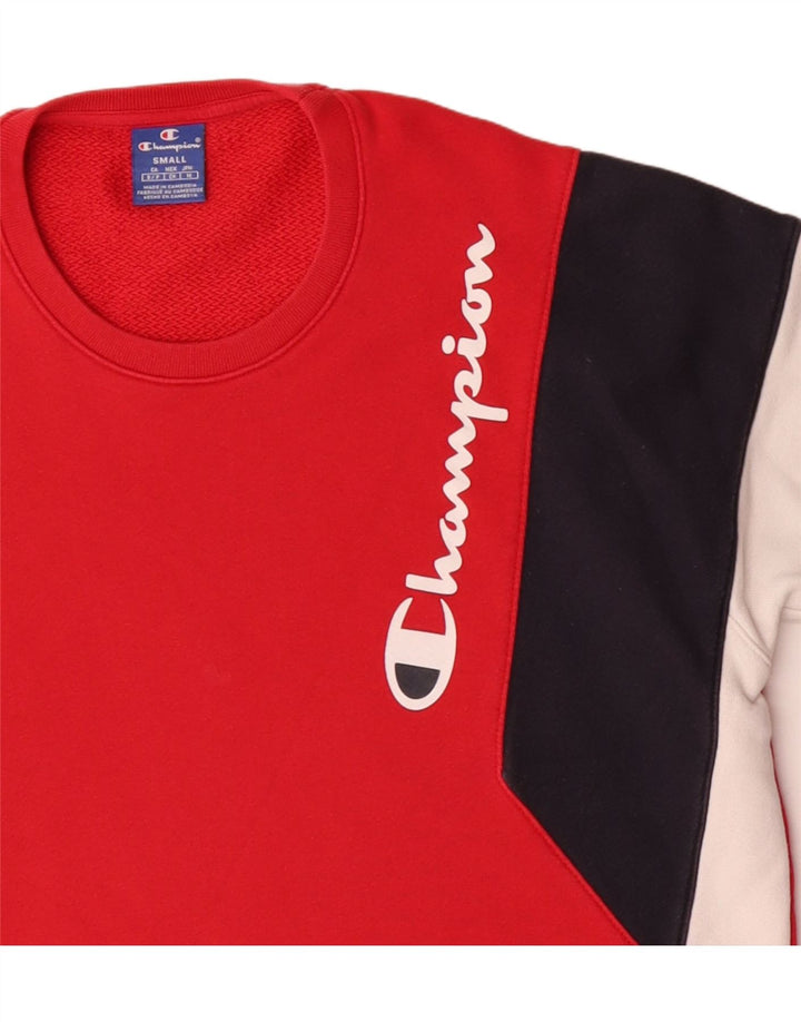 Champion Herren-Sweatshirt mit Grafik, Größe S, Rot, Colourblock-Baumwolle