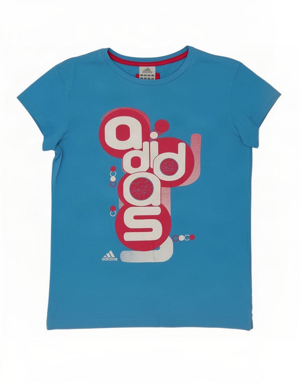 Adidas Damen Grafik T-Shirt Top UK 10 Small Blau Baumwolle