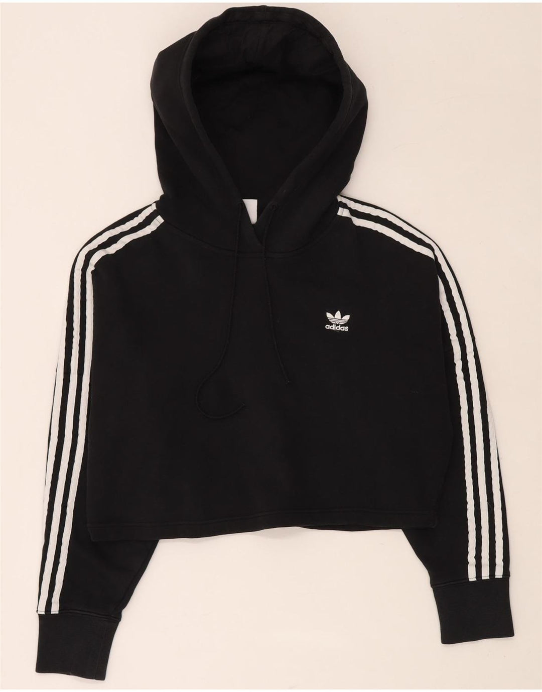 ADIDAS Damen Übergroßer Crop Hoodie Pullover UK 6 XS Schwarze Baumwolle