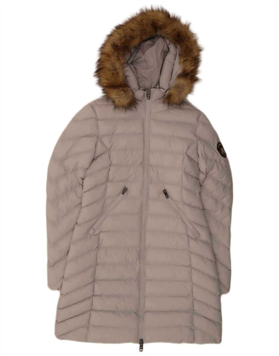 Superdry Wattierter Mantel mit Kapuze für Damen, UK 10, Größe S, Grau, Polyester