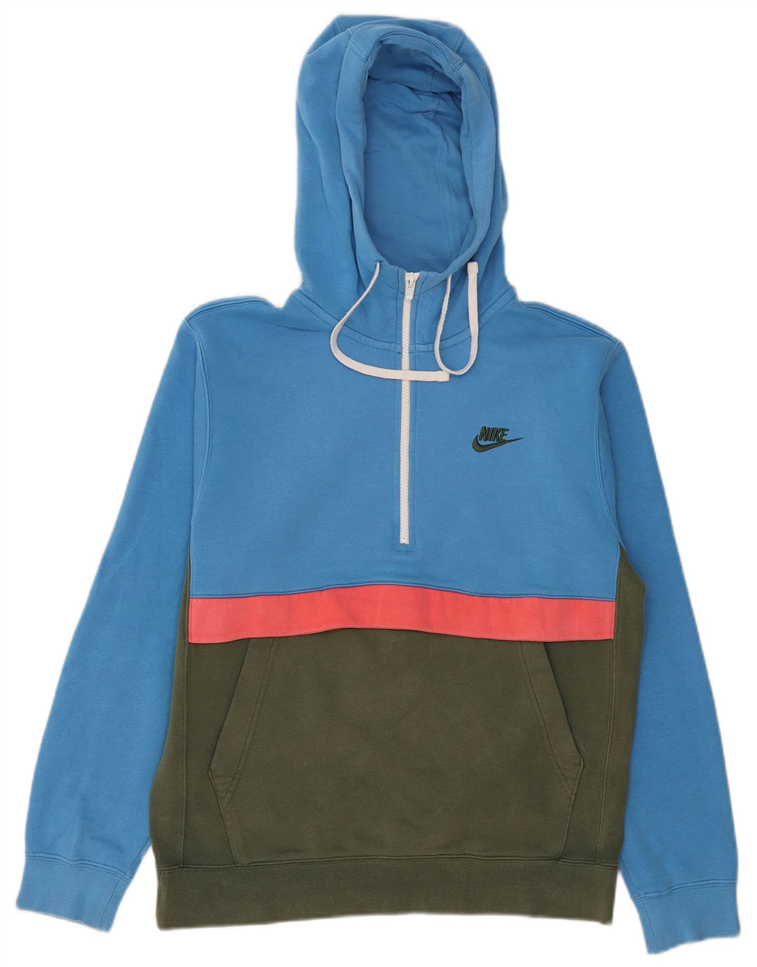 NIKE Herren-Kapuzenpullover mit Reißverschluss am Hals, klein, blaue Farbblock-Baumwolle