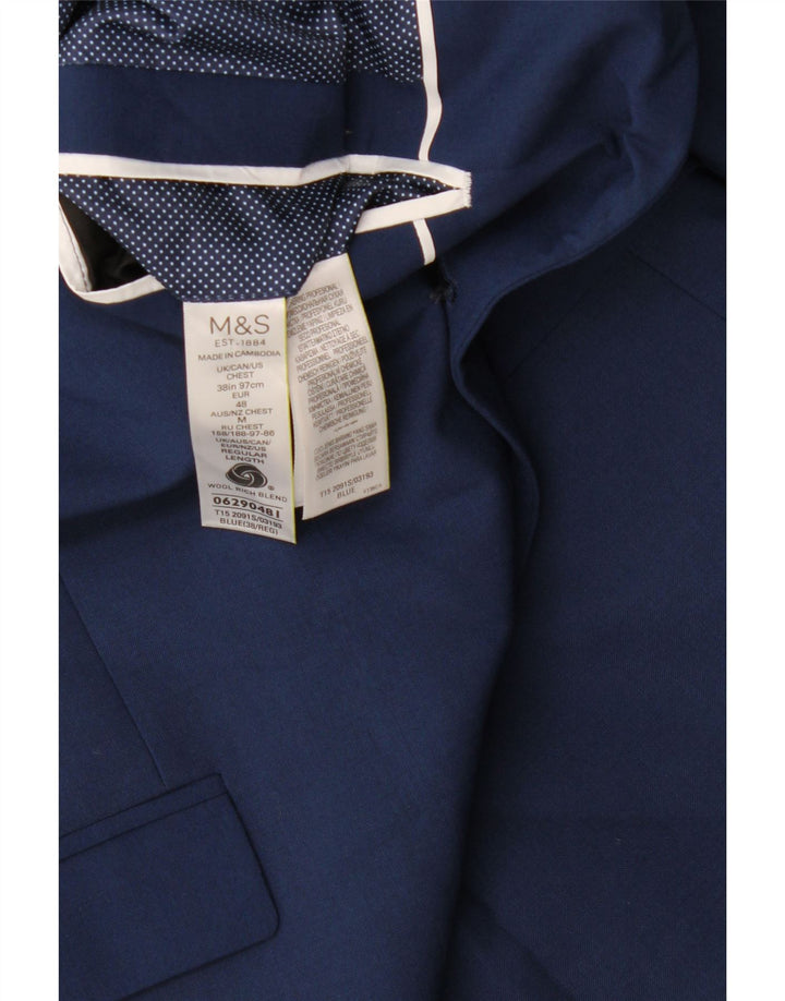 Marks & Spencer Herren-Blazer mit 2 Knöpfen, UK 38, mittelblaue Wolle