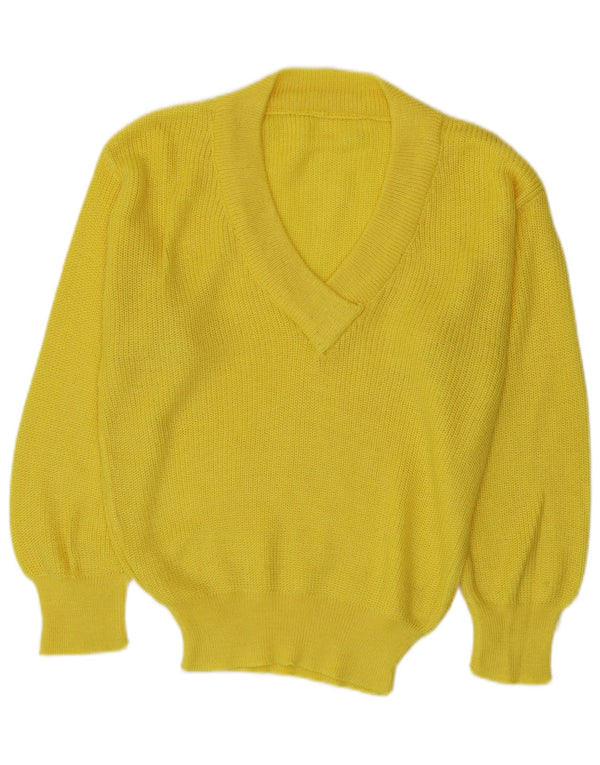 Vintage Damen V-Ausschnitt Pullover Pullover UK 16 Groß Gelb