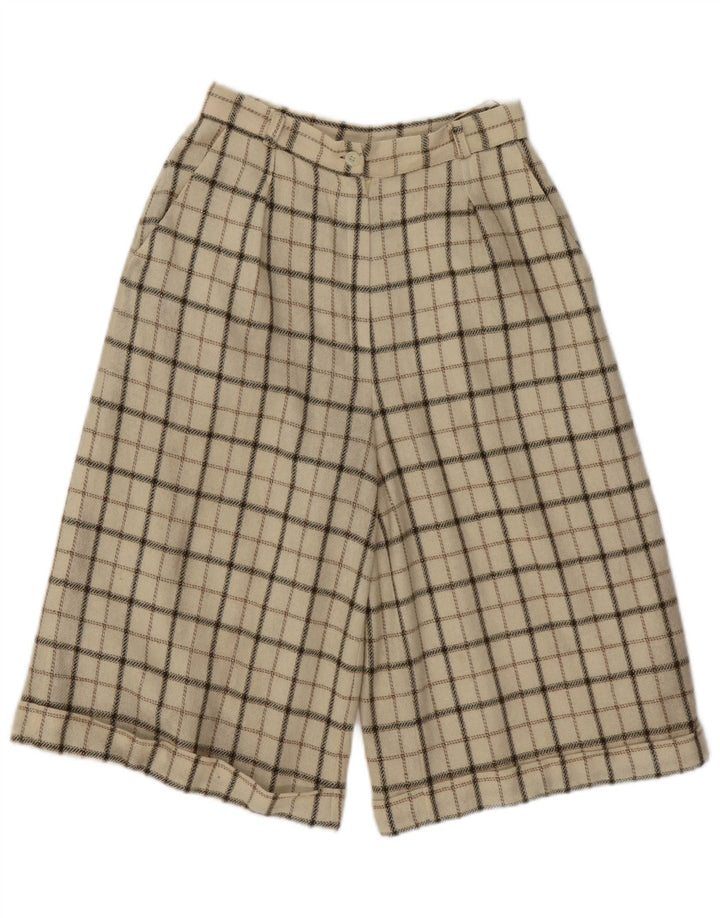VINTAGE Lässige Damen-Shorts mit hoher Taille, mittelgroß, W26, beige karierte Wolle