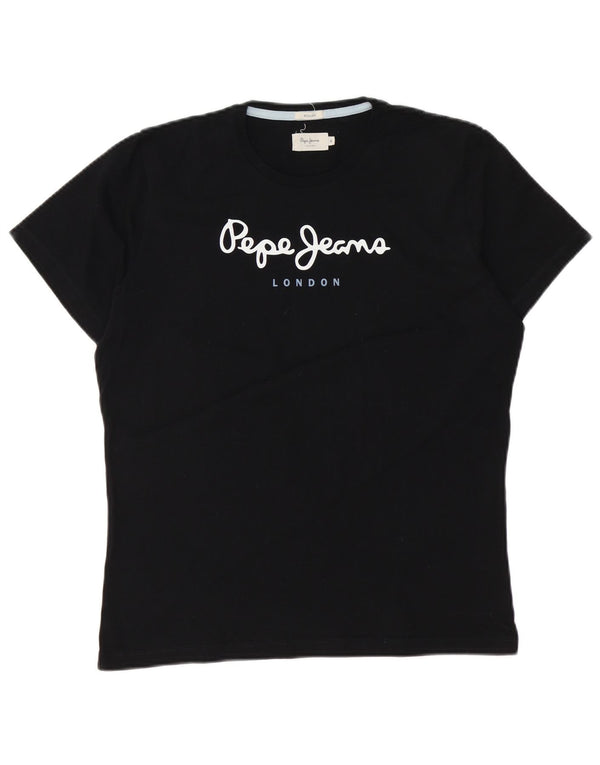 PEPE Jeans Damen Grafik-T-Shirt-Oberteil UK 14 Mittelschwarze Baumwolle