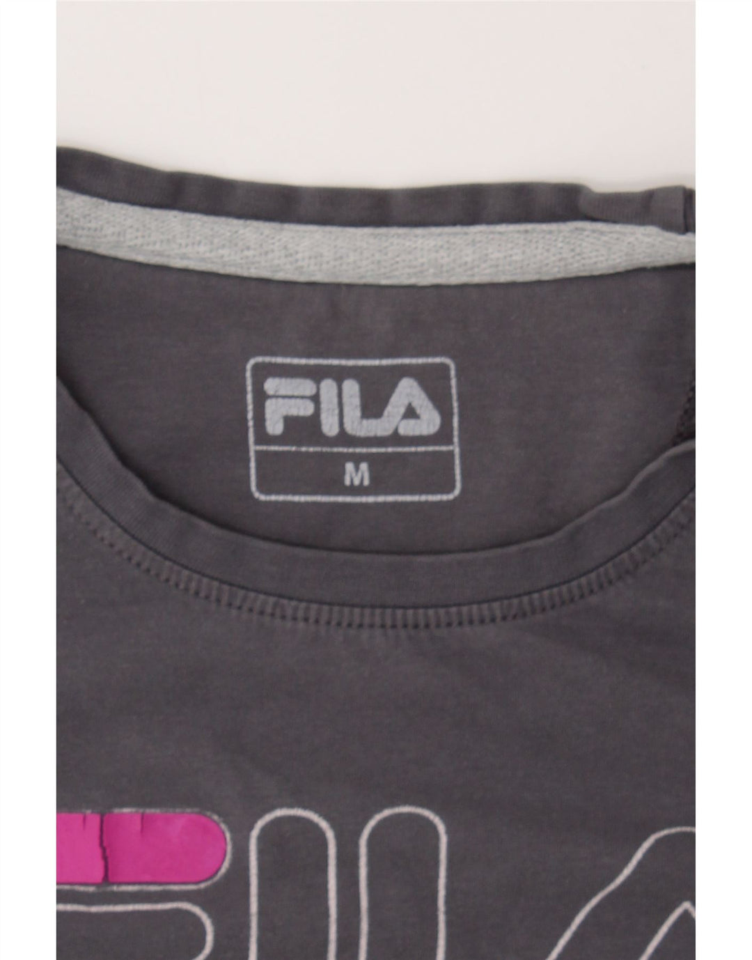 FILA Womens Graphic Top Long Sleeve UK 12 Medium Grey Cotton Vintage Fila and Second-Hand Fila from Messina Hembry 