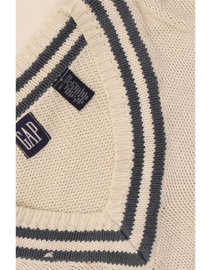 Gap Herren-Pullover mit V-Ausschnitt, klein, weiß gestreift, Baumwolle