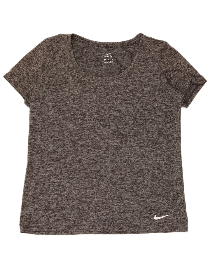 Nike Damen Dri Fit T-Shirt Top UK 16 Large Grau geflecktes Polyester