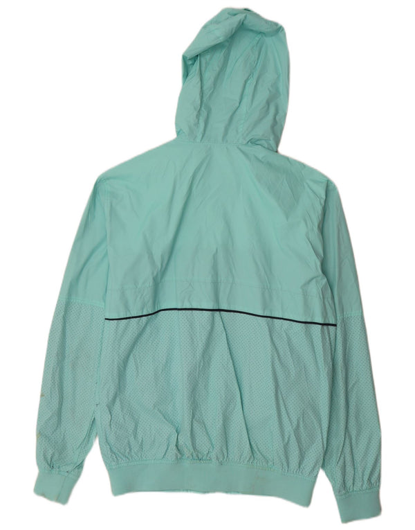 Pull & Bear Herren-Regenjacke mit Kapuze, UK 40, Größe L, türkisfarbenes Colourblock-Nylon