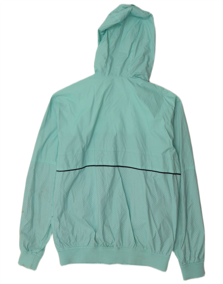 Pull & Bear Herren-Regenjacke mit Kapuze, UK 40, Größe L, türkisfarbenes Colourblock-Nylon