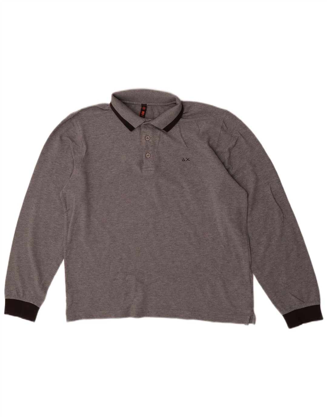 Sun68 Herren-Langarm-Poloshirt aus mittelgrauer Colourblock-Baumwolle